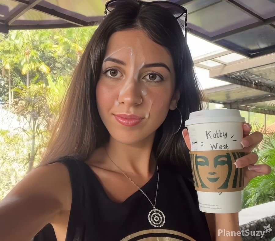 Katty West - Girl with Cum on Her Face Goes to Starbucks for Morning Coffee FullHD 1080p